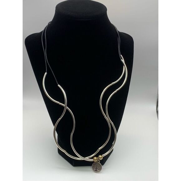Lizzy James Womens Gold-tone Tree Of Life Charm Silver Curved Tube Necklace OS - Picture 1 of 7